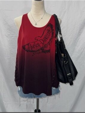 Harley-Davidson Red to Black Ombre Braided-Side Tank Top